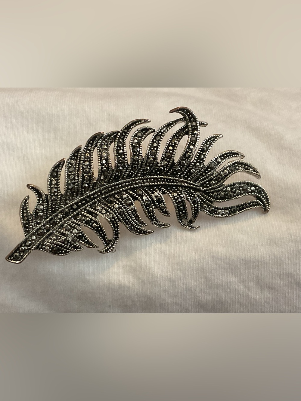 Silver Feather Decorative Accent Pin - w/Marcasite Stones Unbranded
